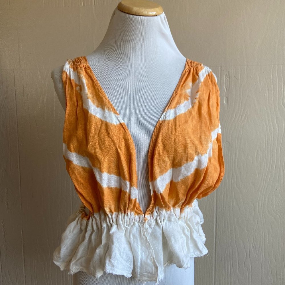 Zara Boho Linen Strappy V-Neck Tie-Dye Tank Blouse Top